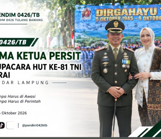 Dandim 0426/TB Bersama Ketua Persit Hadiri Upacara HUT ke-81 TNI di Saburai Bandar Lampung