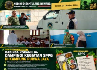 Babinsa Koramil 04 Kodim 0426/Tulang Bawang Dampingi Kegiatan SPPG di Kampung Purwa Jaya
