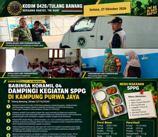 Babinsa Koramil 04 Kodim 0426/Tulang Bawang Dampingi Kegiatan SPPG di Kampung Purwa Jaya