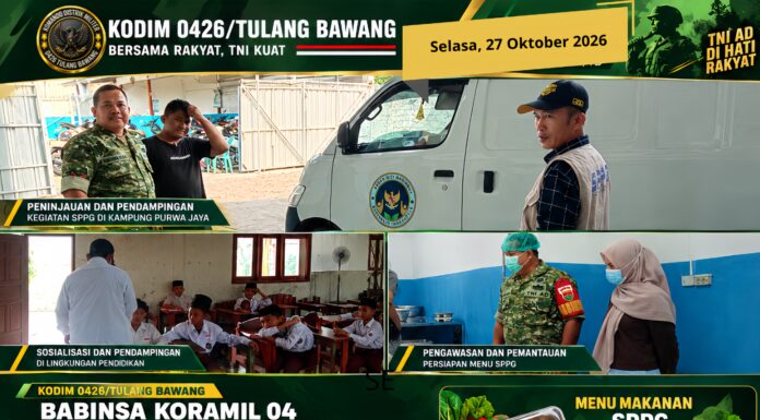 Babinsa Koramil 04 Kodim 0426/Tulang Bawang Dampingi Kegiatan SPPG di Kampung Purwa Jaya